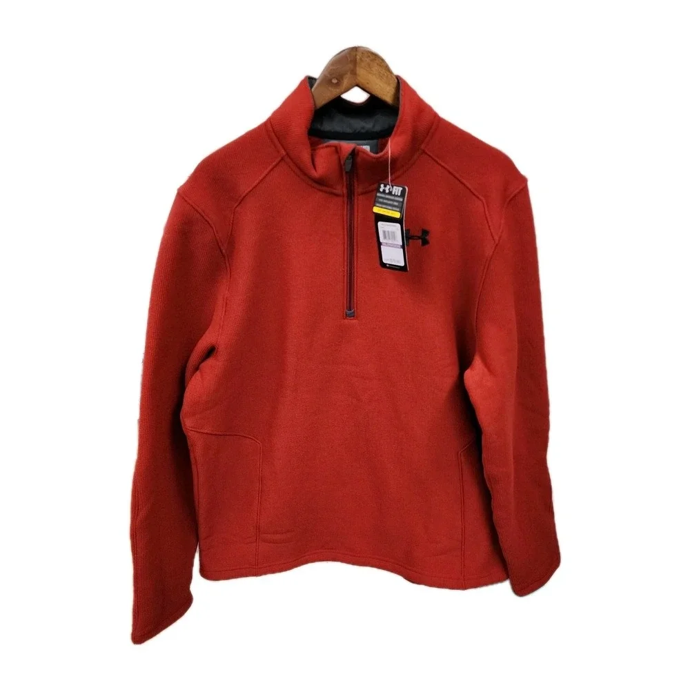 Under Armour Jacket Pullover Sz 2XL Red Orange Mens 1/4 Zip Long Sleeve Loose - Picture 1 of 7